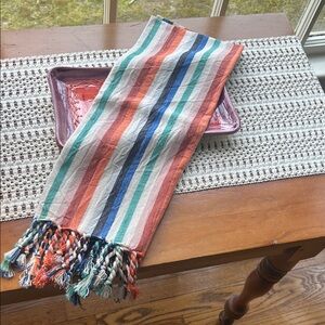 Striped Multicolor Hand Towel Hand Tied Tassels New With Tags Woven 2 Sides